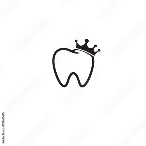 A sophisticated black and white line art illustration featuring a healthy tooth adorned with a regal crown, symbolizing premium dental care and excellence.
