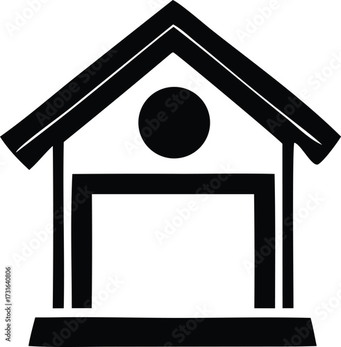 Simple black and white house icon silhouette symbol representing home shelter residence dwelling building real estate property residential structure architectural outline.