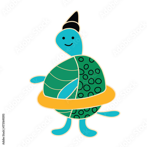 Kids drawing cute turtle using ring buoy illustration