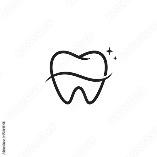 Free Download A minimalist black outline illustration of a healthy, sparkling tooth, symbolizing pristine oral hygiene and professional dental care. - GFXLoad