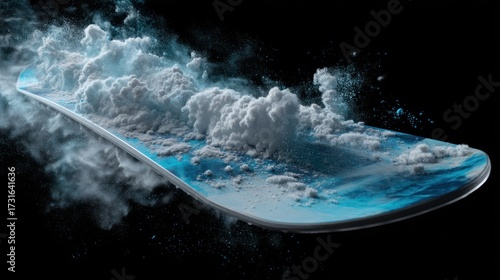 Ice blue snowboard with waxed edges fresh and dynamic for winter sports visuals