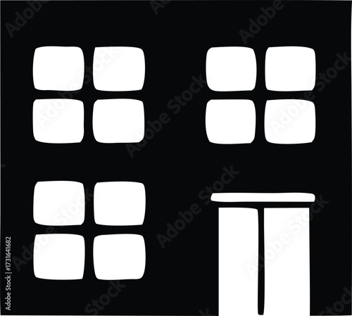 Abstract architectural design with four square window panes and a vertical element