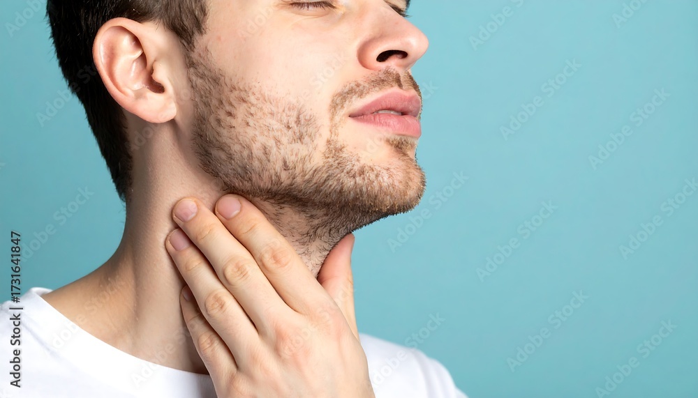 Obraz premium Close-up of a man touching his throat