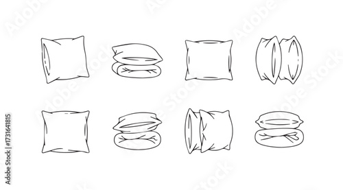 Collection of eight abstract hand drawn snack food bag silhouettes silhouette