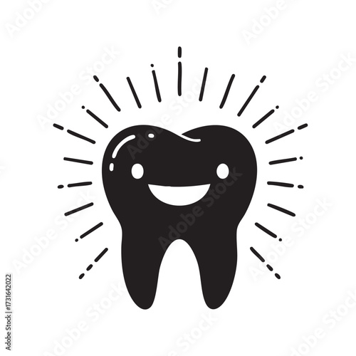 A cheerful, shining cartoon tooth with a happy smile radiates positive dental hygiene and oral health, perfect for pediatric dentistry promotions.