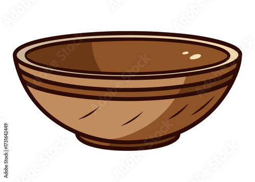 Stylized Brown Empty Bowl with Vintage Engraved Look, Kitchenware Illustration
