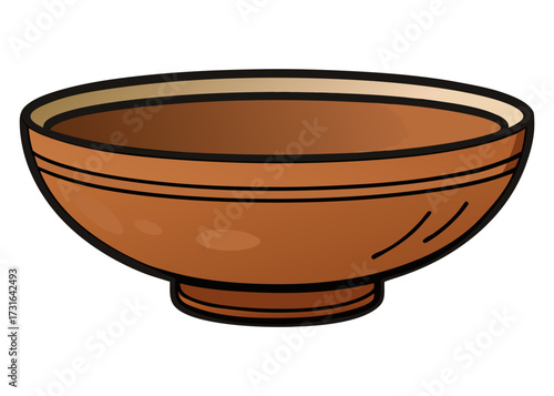 Stylized Brown Empty Bowl with Vintage Engraved Look, Kitchenware Illustration
