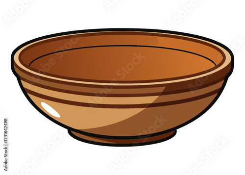 Stylized Brown Empty Bowl with Vintage Engraved Look, Kitchenware Illustration
