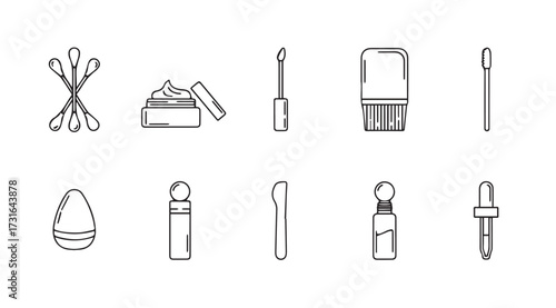 Collection of cosmetic and beauty product silhouettes in a hand drawn sketch style silhouette