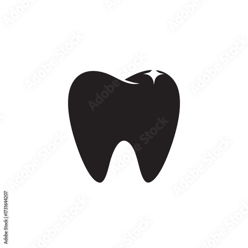 A sleek black silhouette of a healthy, sparkling tooth against a clean white background, symbolizing excellent oral hygiene and professional dental care.