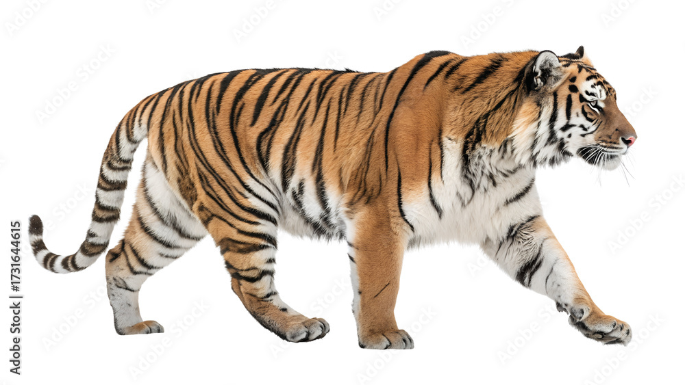 Obraz premium walking Tiger, side view, isolated background. Generative Ai 