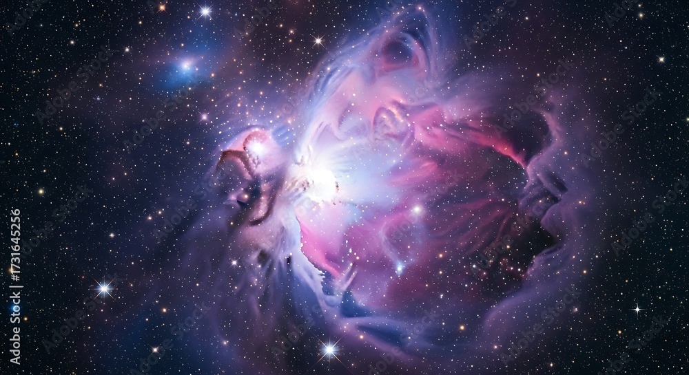 Obraz premium Cosmic nebula with vibrant colors and distant starlight display