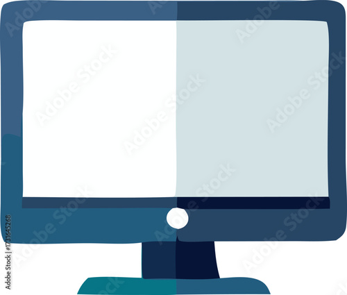 Modern flat screen computer monitor displaying a blank white screen with shadow effect technology device