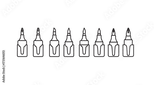 Collection of various soldering iron tips in a clean silhouette style