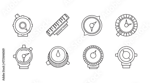 Collection of eight different retro style watch face silhouettes