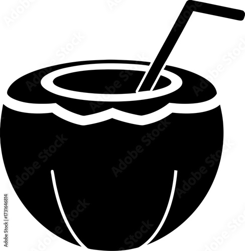 Coconut Drink Silhouette Vector Tropical Summer Beverage Icon
