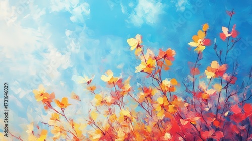 Vibrant Abstract Floral Background with Bright Colors and Sky