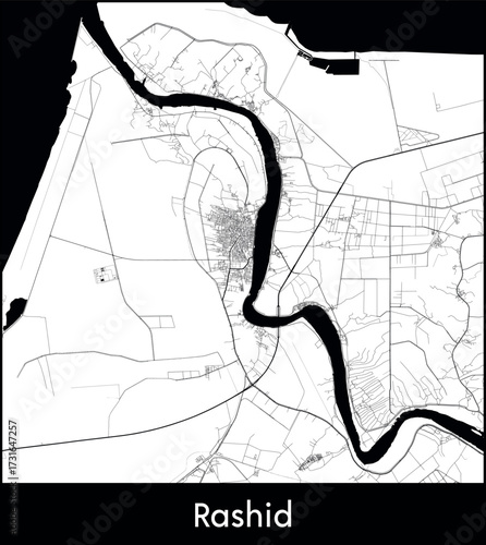 Rashid city map, Egypt - Topographic vector map poster