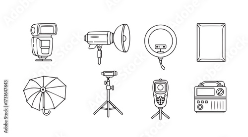 Collection of photography studio lighting equipment silhouette