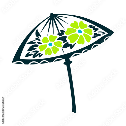 Hand-Painted Parasol with Floral Design Illustration Umbrella Festival Boon San Suk Bright fuchsia hand painted parasol with blooming flower designs