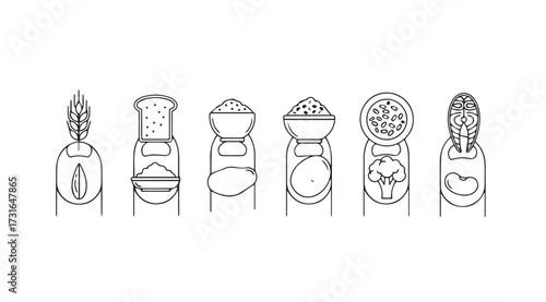 Collection of ancient carved stone totem pole silhouettes with intricate details