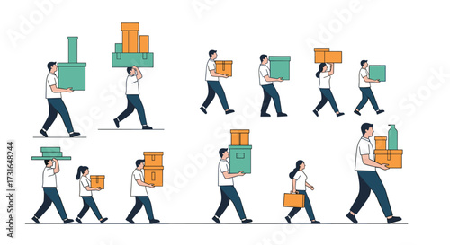 People carrying boxes and packages illustration.