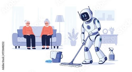 Robots assisting elderly people with household chores and daily tasks.