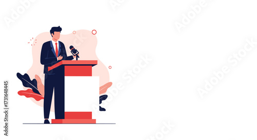 A public speaker giving a speech at a podium in front of a microphone.