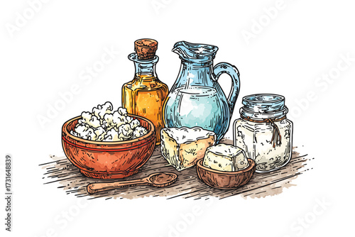 Homemade Dairy Products on Rustic Table cheese isolated