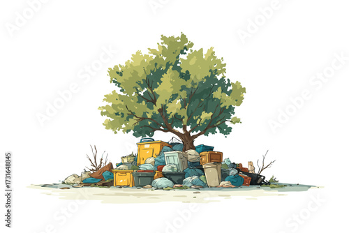 Illegal Dumping Site in Abandoned Urban Lot environment isolated