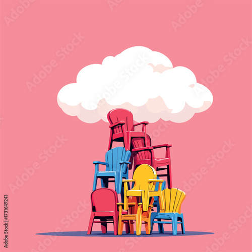 Vsai colorful adirondack chairs stacked reaching fluffy cloud