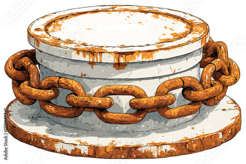 Rusted Chain Wrapped Around Ship Bollard vessel isolated