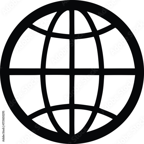 Simple black globe icon representing global connectivity and the internet a clear and universal symbol for worldwide communication and information access