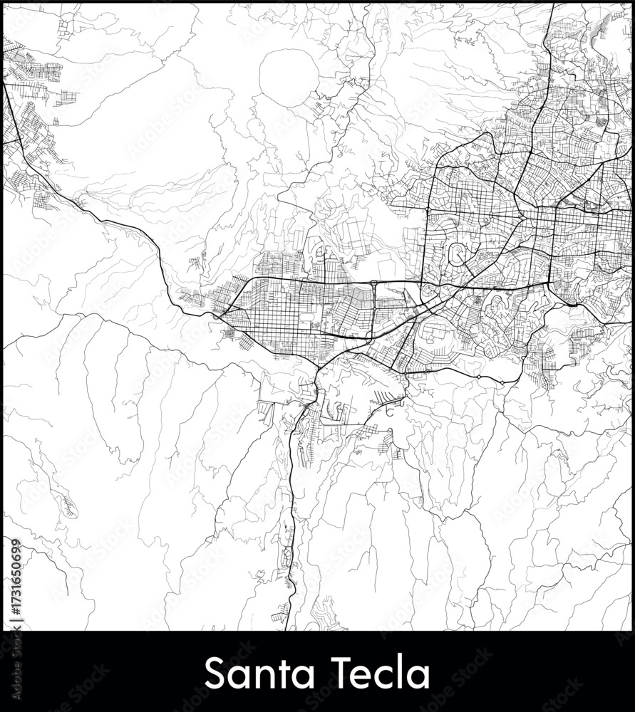 Fototapeta premium Santa Tecla city map, El Salvador - Topographic vector map poster