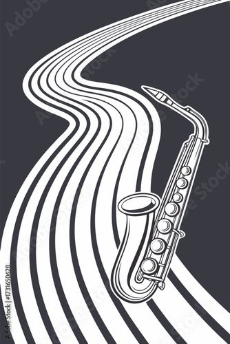 A Musical Journey on the Path of Sound with a Captivating Saxophone Melody Flowing