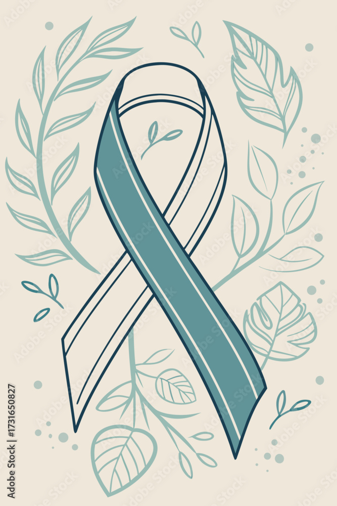 Naklejka premium Awareness Ribbon Symbolizing Support for a Cause with Natural Elements and Gentle Colors
