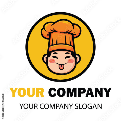 Playful Chef Cartoon Logo Cheerful Cook with Chef Hat for Culinary Business Branding