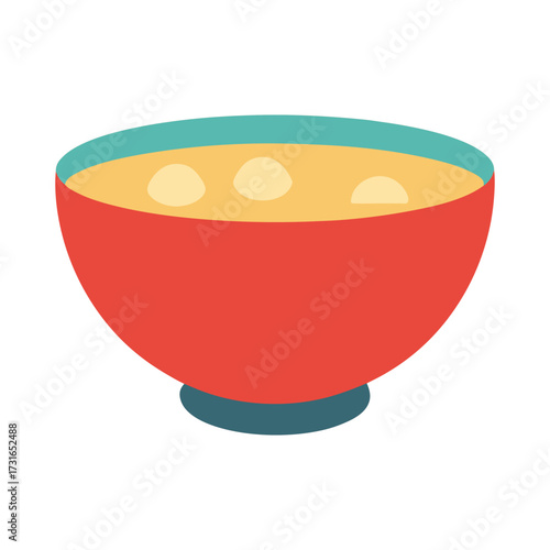 Simple flat color style red bowl filled with delicious creamy clam chowder soup