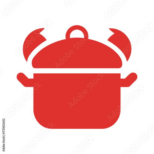 Simple red crab pot icon representing seafood cooking and culinary arts for kitchens and restaurants