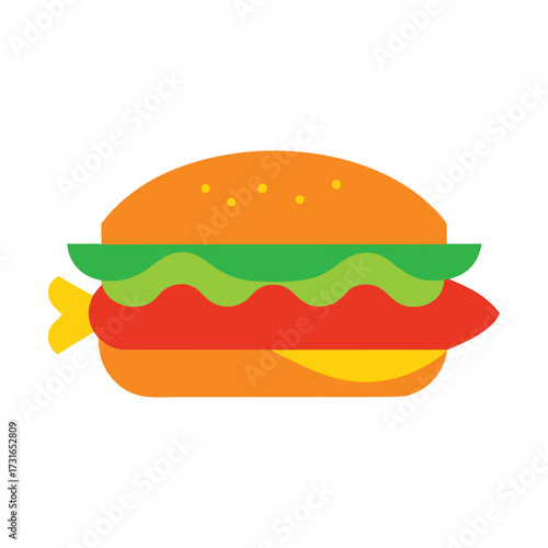 Whimsical fish sandwich art simple flat color design delicious fast food concept