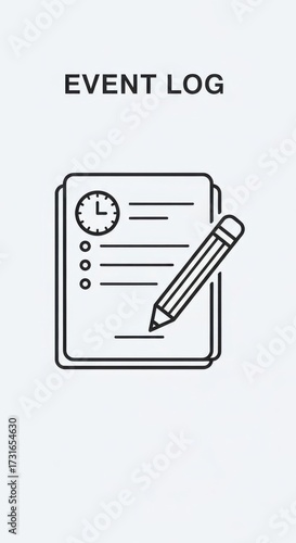 Depiction of event log document with clock and pencil for documentation