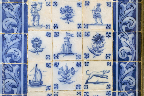 wall of an old house covered with azulejos in Beja, Alentejo, Portugal