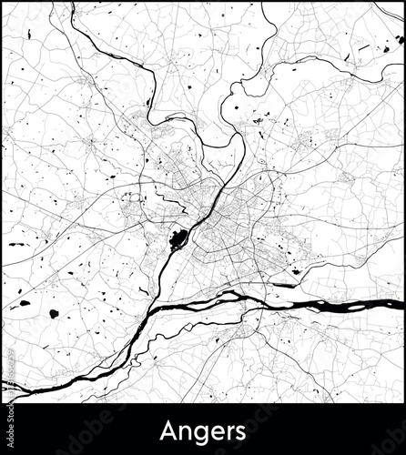 Angers city map, France - Topographic vector map poster