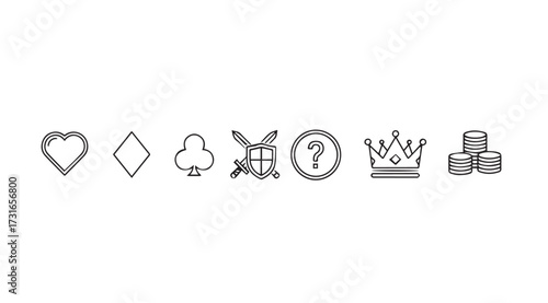Collection of gambling and royalty themed icons in a clean silhouette style
