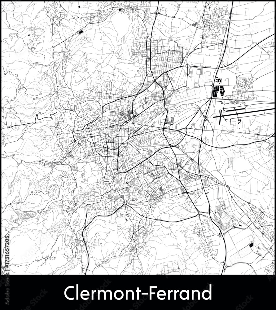 Fototapeta premium Clermont Ferrand city map, France - Topographic vector map poster