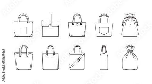 Collection of ten different shopping bag and bottle carrier silhouettes