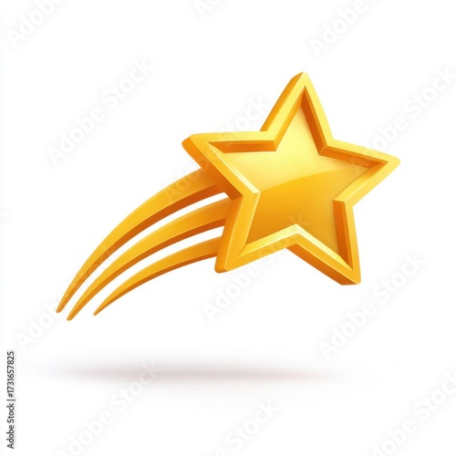 Golden 3D Shooting Star Icon with Motion Trail for Creative Designs