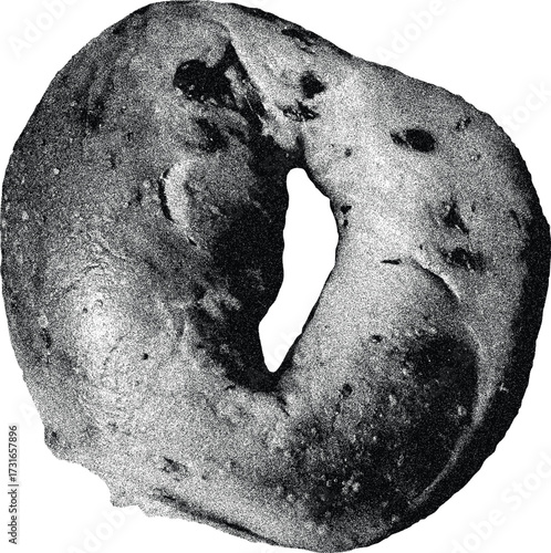 A Close-Up, High-Contrast Black and White Image of a Textured Bagel