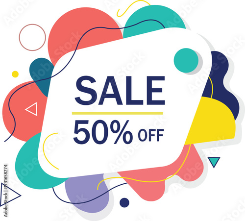 Modern sale discount icon set with 50 percent off, promotion, marketing, banner, poster, and colorful design
