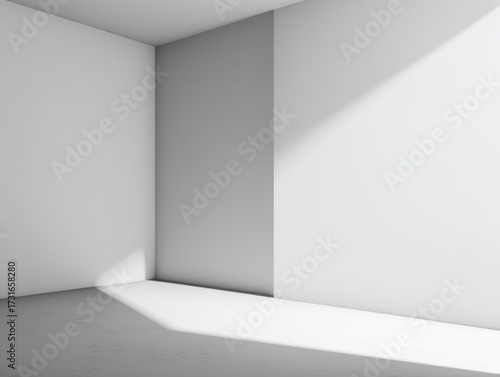 Wallpaper Mural Geometric Harmony: A stark, minimalist composition featuring the interplay of light and shadow across the clean lines of an empty corner, embodying modern architectural design and simplicity. Torontodigital.ca